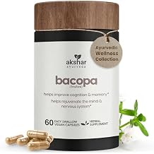 AKSHAR Ayurveda - Bacopa 500mg Brahmi Supplement, Rejuvenate System, Bacopa Pills to Support Cognitive Function for Adults, Vegan Cruelty Free Bacopa Monnieri (60 Count)