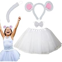 Kirei Sui Girls Mouse Ears Headband Bowtie Tail Tutu 4 Pieces Costume White