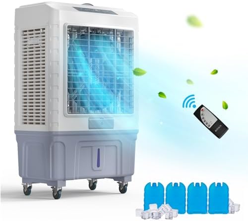 Leadzm 13.2Gal50L Portable Air Cooler, 3-IN-1 Evaporative Cooler Fan with Remote Control, 7.5H Timer, 3 Speeds & 4 Ice Box, 4100CFM Swamp Cooler for Home and Outdoor