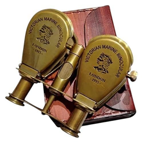 Antique 1915 Brass Binoculars with Leather Case Victorian London Style Vintage Optics for Hunting Bird Watching & Collectible Display,