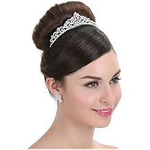 Ribbon Flower Design Rhinestone Crystal Bridal Tiara Crown T1022