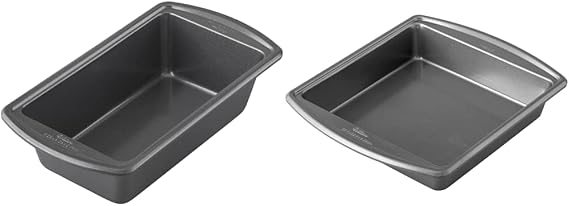 Wilton Advance Select Premium Non-Stick Loaf Pan, 9.25 x 5.25 Inches, Steel, Silver & Advance Select Premium Non-Stick Square Cake Pan, 9 x 9-Inch, Steel, Silver