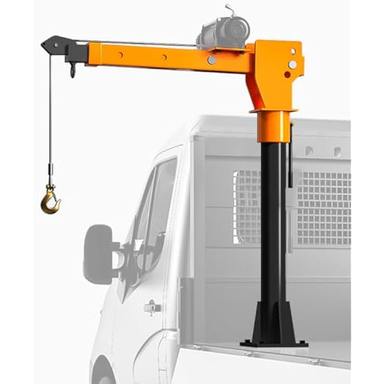 2200lb Folding Truck-Mounted Bed Crane - 5000lb Winch, Painted Steel Jib Hoist Lift for Pickups, 12V ElectricHand Operated, Ideal for Farm, Construction, and DIY Loading