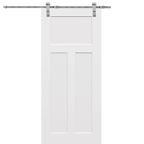 National Door Company ZZ09547 Solid Core Molded Craftsman 3-Panel Flat, Primed, 32" x 80", Barn Door Unit