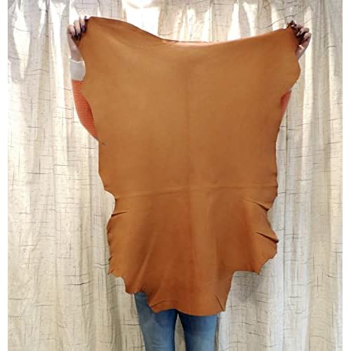 Real Tanned Grade Saddle Buckskin Goat Garment Grain Leather Hide - Native Crafts 6-7 SQ Ft 2-3oz