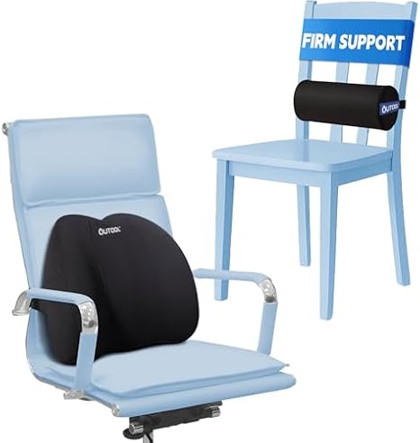 QUTOOL Ergonomic Back Cushion for Office Chair and Firm Lumbar Roll