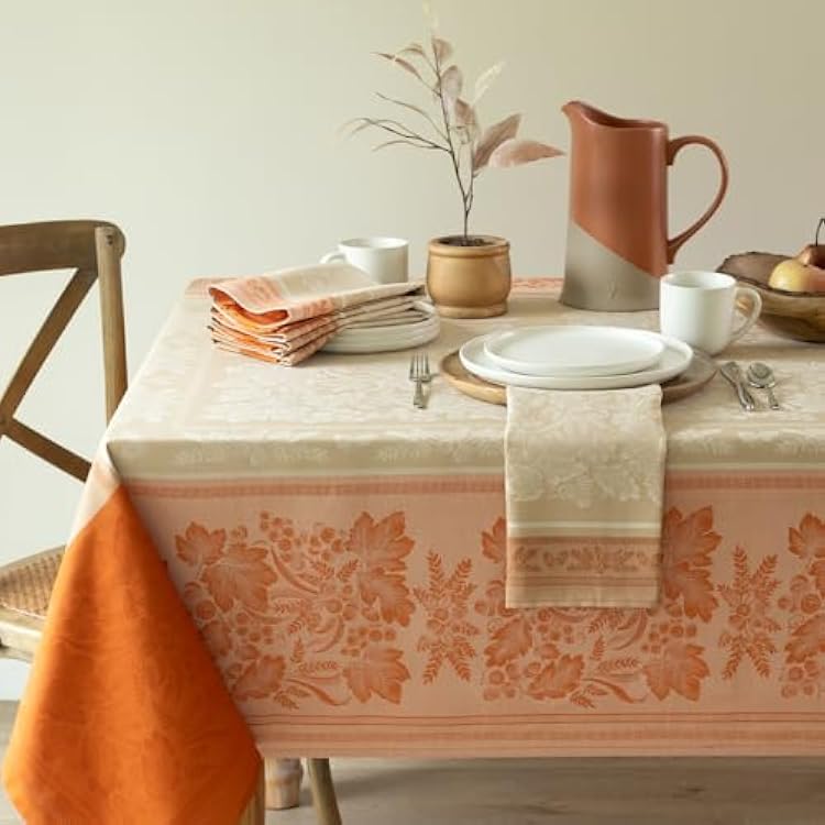 Benson Mills Harvest Gathering Heavyweight Engineered Jacquard Fabric Table Cloth, Decor for Fall, Harvest and Thanksgiving Tablecloth Golden Rust, 60 x 104 Rectangular