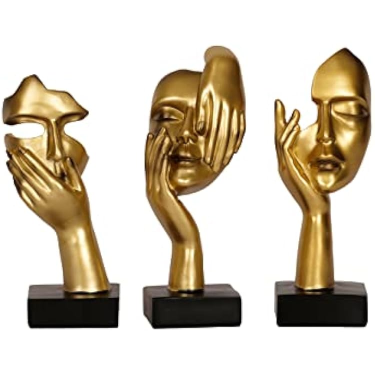 3 Piece Thinker Statue Gold Home Decor Abstract Face Sculpture Resin Thinker Figurines for Desktop Office Desk Living Room Table Collection Figurine Decoration Bookshelf Decorative Objects