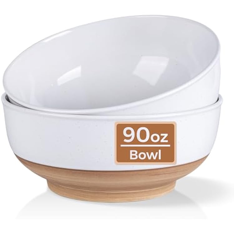 AmorArc 9.8 Extra Large Ceramic Salad Bowls, 90 OZ Serving Bowls Set of 2, Stoneware Oversized Bowls with Rustic Terracotta Underside for Salad, Soup and Dinner. Large Bowls for Entertaining&Gift