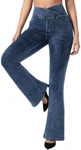 BRXL Stretchy Jeans for Women Flare Jeggings Leggings with Pockets Bell Bottom Crossover Pants Bootcut