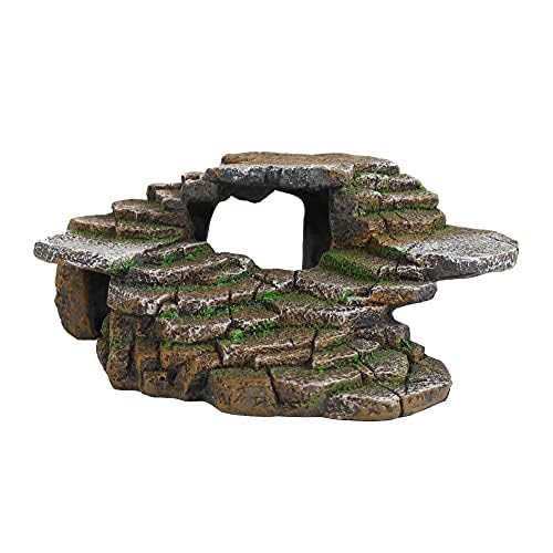 PENN-PLAX Reptology Shale Scape Step Ledge & Cave Hideout Basking Area - Decorative Resin for Aquariums & Terrariums Great for Reptiles, Amphibians, and Fish Medium