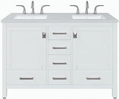 Eviva Aberdeen 48 in. White Double Sink Bath Vanity with Carrara Quartz Top and Undermount Porcelain Sinks