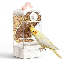 Bucatstate Automatic Bird Feeder for Cage, No Mess Self Cleaning, Large Capacity with Waste Drawer, No Installation Required, Parakeet Feeder for Parrots Budgies Cockatiels Canaries (Pink White)