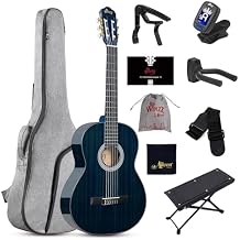 WINZZ 4/4 Classical Guitar, 39 Inch Full Size Nylon String Guitar for Beginner Adults, Full Classic Guitar Kit with Free Lessons, Gig Bag, Footstool, Capo, Tuner, Hanger and Strap (Glossy Blue)
