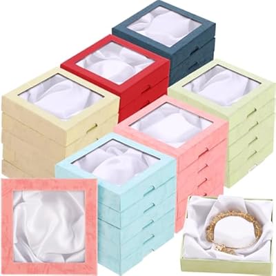 Yeaqee 48 Pcs Jewelry Gift Boxes Bulk 3.5 in Square Cardboard Boxes with Clear Lid and Insert for Bracelet Necklace Rings Earrings