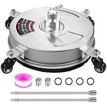14" Pressure Washer Surface Cleaner with Wheels, 4000PSI Stainless Steel Surface Cleaner with 1/4" Quick Plug and 2 Extension Wands, for Patio Sidewalks, Deck, Porch Cleaning