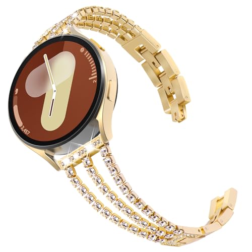Surace Compatible With Galaxy Watch 7654 Band 40mm 44mm, Womens Bling Diamond Rhinestone Link Bracelet for Samsung Watch 7FE654, Gold