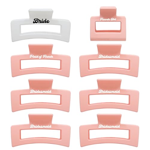 Brosash Bridal Party Hair Clips - Set of 8 Bridesmaid Proposal Gift, Bachelorette Party Favors, Bride Gifts | Pink & White Clip Accessories for Wedding Day Prep & Keepsakes Box Set Essentials Decor