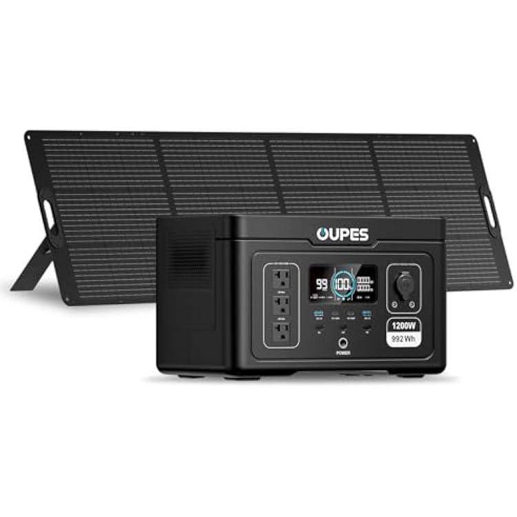 OUPES Exodus 1200 Solar Generator with 240W Panels Included, 992Wh 1200W LiFePO4 Battery Power Station with Dual PD 140W Type-C, Smart App Control, UPS, Ideal for Camping, RV, Home Emergency