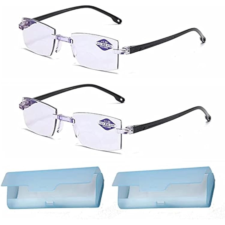 2pcs Sapphire High Hardness Anti-Blue Progressive Far and Near Dual-Use Reading Glasses for Men Women 2.0050-55 Year of Age