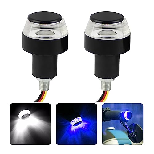 AICEL Motorcycle Handlebar End LED Lights, Handlebar Indicator Turn Signal Light, 12V Handle Bar Grip End Plug Side Marker Lamp, Daytime Running Lights for Motorcycles, E-Bikes WhiteBlue