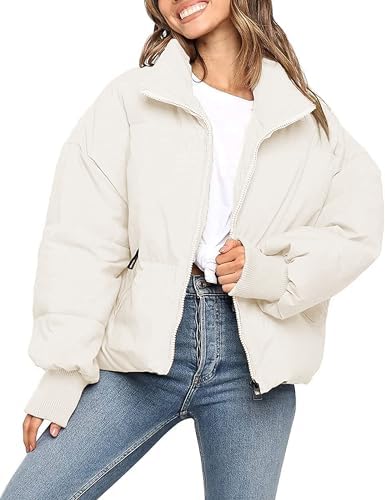 Lianlive Womens Cropped Puffer Jacket Winter Oversized Black Short Quilted Padded Jackets Puffy Outerwear Coat