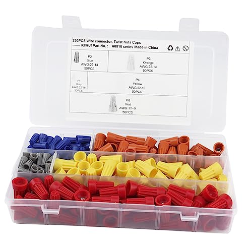 250pcs Electrical Wire Connectors Set Wire Splice Connectors Cable Crimps Crimp Terminal Block Caps Nuts Cap