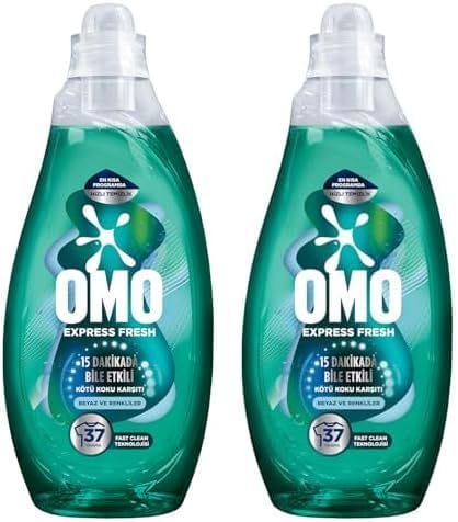 OMO Express Fresh Anti-Foul Odor White and Colored Liquid Laundry Detergent, 1480 ml 2 pack