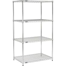 Nexel Adjustable Wire Shelving Unit, 4 Tier, Commercial Dry Storage Rack, 24" x 42" x 86", Chrome