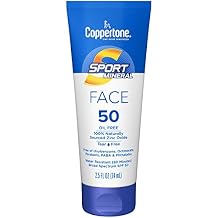 Coppertone Sport Mineral Face Sunscreen Lotion SPF 50 | Zinc Oxide Mineral Sunscreen | 2.5oz