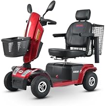 Heavy Duty Mobility Scooter with Turn Signal Lights, Large Basket, Headlights, Pneumatic Tires, Rearview Mirrors, Luxury Seat, Crutch Box,S500-RED