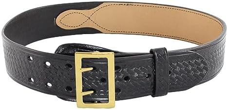First Class Leather Sam Browne Security Duty Belt Leather-Lined, 2.25 Width Plain and Basketweave Duty Belt Brass Buckle, 38, Sam Browne Basketweave