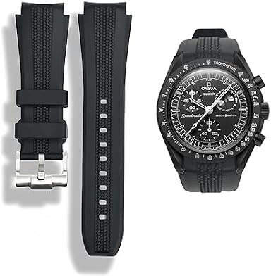 Silicone Watchbands for Omega x Swatch Moonswatch Soft and Comfortable Woven Pattern No-Gap Design Replacement quick release pin for Original Bracelet Speedmaster -20MM