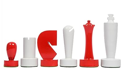 Berliner Series Modern Minimalist Chess Pieces in Red and White Painted Box Wood - 3.7 King