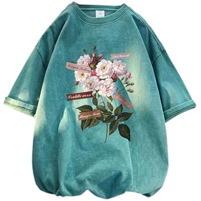 Mens Flower Print Tshirt Vintage Tees Streetwear Short Sleeve Tops