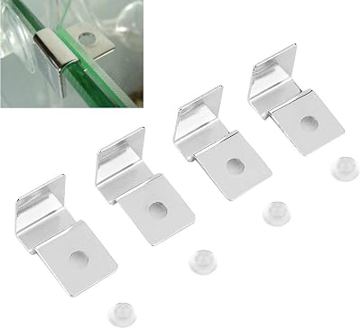Pssopp 4Pcs Fish Glass Cover Clip, Stainless Steel Aquarium Glass Cover Support Bracket Holders Universal Lid Clips for Rimless Aquarium6mm