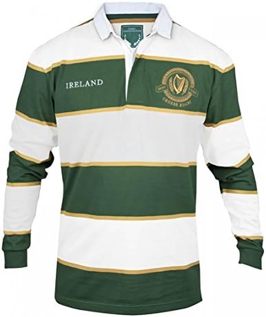Croker Green and White Striped Rugby Jersey - Cotton Polyester Embroidered Long Sleeve Polo Shirt Perfect for StPatricks Day