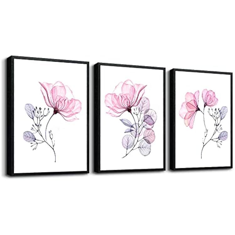 hyidecorart Black Framed Wall Art For Living Room Large Wall Decor For Bedroom Room Decorations Pink Red Flowers Wall Paintings Mural Pictures Artwork Kitchen Home Decor 3 Piece Framed Prints Art