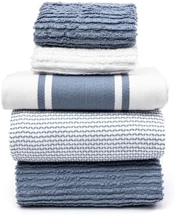 MUkitchen Premium Kitchen Towels (20x30, 4 Piece), Absorbent Oversized 100% Cotton Terry Towel Set (Tide)