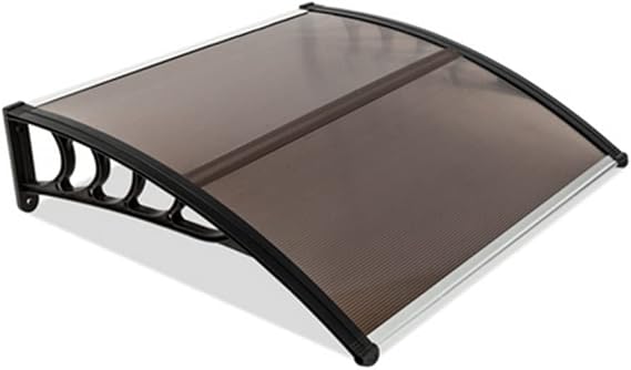 Window Awning Door Canopy, 39 x 38 Window Awning Modern Polycarbonate Cover Outdoor Front Door Patio Canopy UV Rain Snow Sunlight Brown & Black Bracket