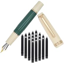 Jinhao 82 Mini Plastics Fountain Pen, Short Paragraph Pocket Travel Pen with Ink Converter and 20 Black Ink Cartridges - Iridium Fine Nib, Army Green