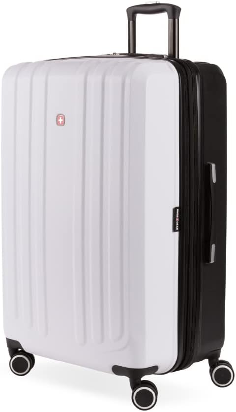 SwissGear 8028 Hardside Expandable Spinner Luggage, Black/White, Checked-Large 28-Inch, 8028 Hardside Expandable Spinner Luggage