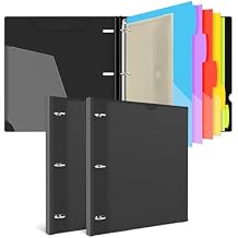 INFUN 1 Inch Telescoping Project Organizer Binder-2PCS,13 Pocket, Customizable Front Cover, 5 Colors Pocket Divider and Plastic Binder Pocket,225 Sheet Capacity-Black