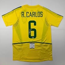 Autographed/Signed Roberto Carlos Brazil Yellow Soccer Jersey Beckett BAS COA