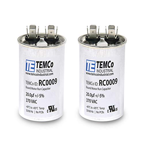 2 Pack TEMCo 20 uF Run Capacitor CBB65, 20 MFD, 370V, Round, 5060Hz | for HVAC AC Fan, Motor, Blower Applications