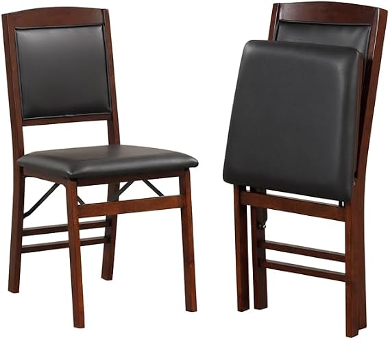 ERGOMASTER Folding Dining Chairs, Foldable Chairs with Padded Seat, Solid Rubber Wood