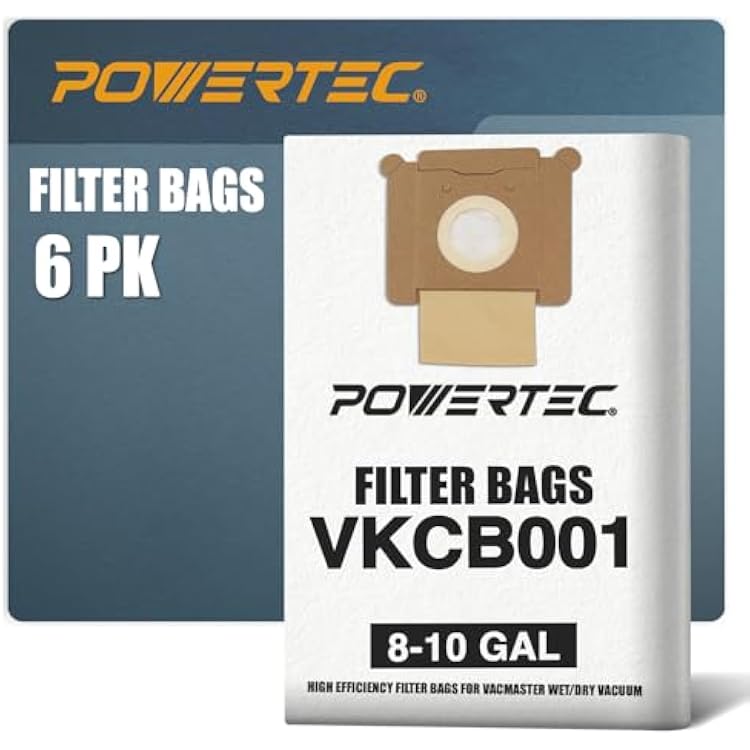 POWERTEC VKCB001 Dust Bags for Vacmaster 6PK, for VK811PH, VK1011SIWTH 8-10 Gal WetDry Vacuums, Replacement for Vacmaster High Efficiency Dust Collection Bags, Vacuum Bags, Filter Bags 75043-P2V