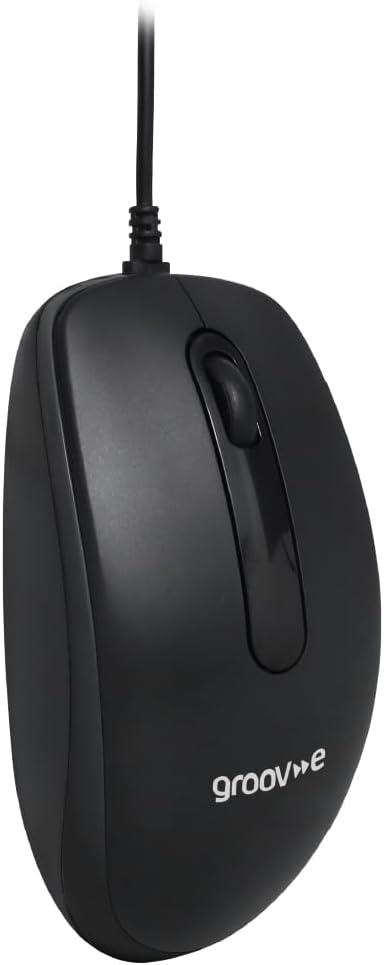 groov e Wired Optical Mouse - Computer Accessories for Laptops and PCs, Ergonomic Design, USB Connection, Compact Mouse - Black
