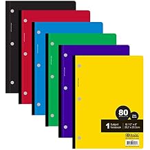 BAZIC Notebook Wide Ruled 1 Subject 80 Sheets Wireless Notebooks, 3 Punched Holes Lined Composition Book, Assorted Color, 1 Unit, Random Color