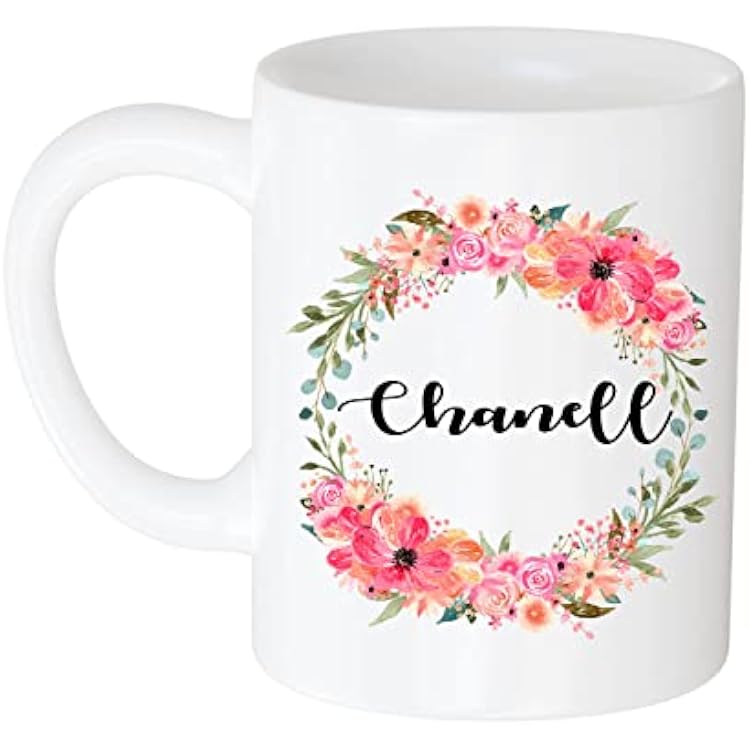 Coffee Mug Coffee Mug Personalized Coffee Mug - Gift for Women, Customized Name Chanell Flower and Name 11oz White Mug 014788